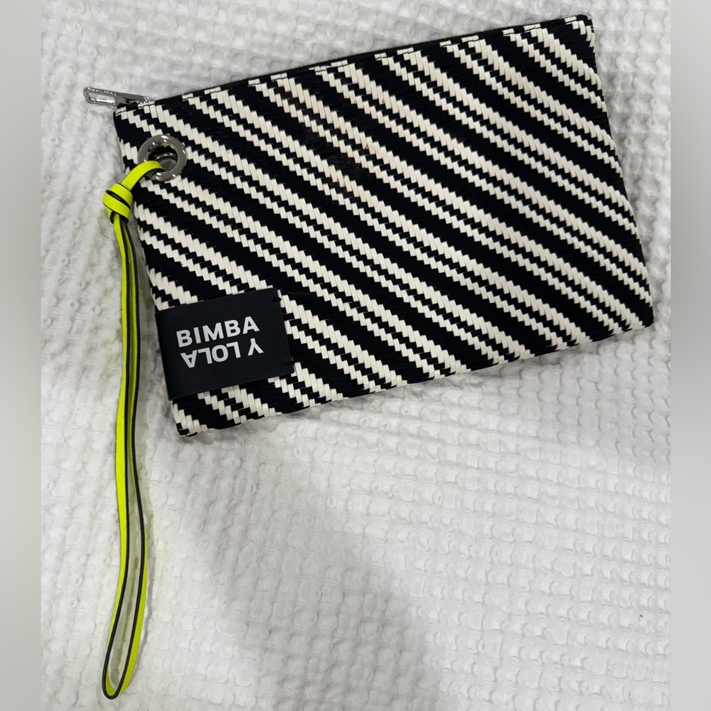 Bimba Y Lola Black and White Striped Wristlet